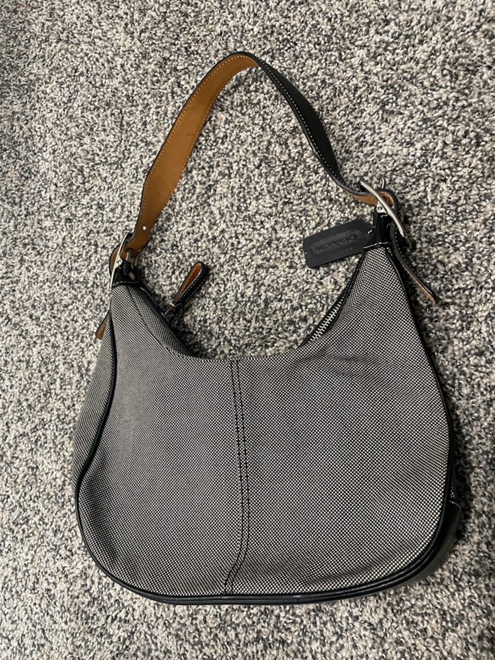 Coach Black and White Small Canvas Hobo with Leather Strap Vintage